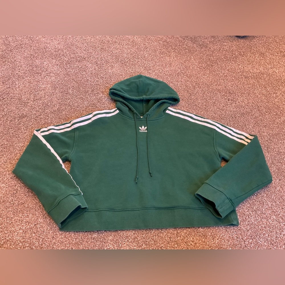 Adidas Cropped Hoodie sz S Forest Green